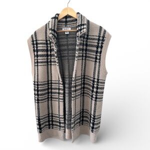 William Rast Plaid Open Front Brown and Black Cozy Eyelash Sweater Vest